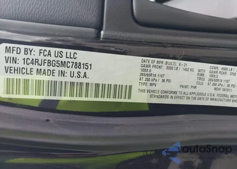 2021 Jeep Grand Cherokee Limited 4X4 from USA, damaged, VIN 1C4RJFBG5MC788151